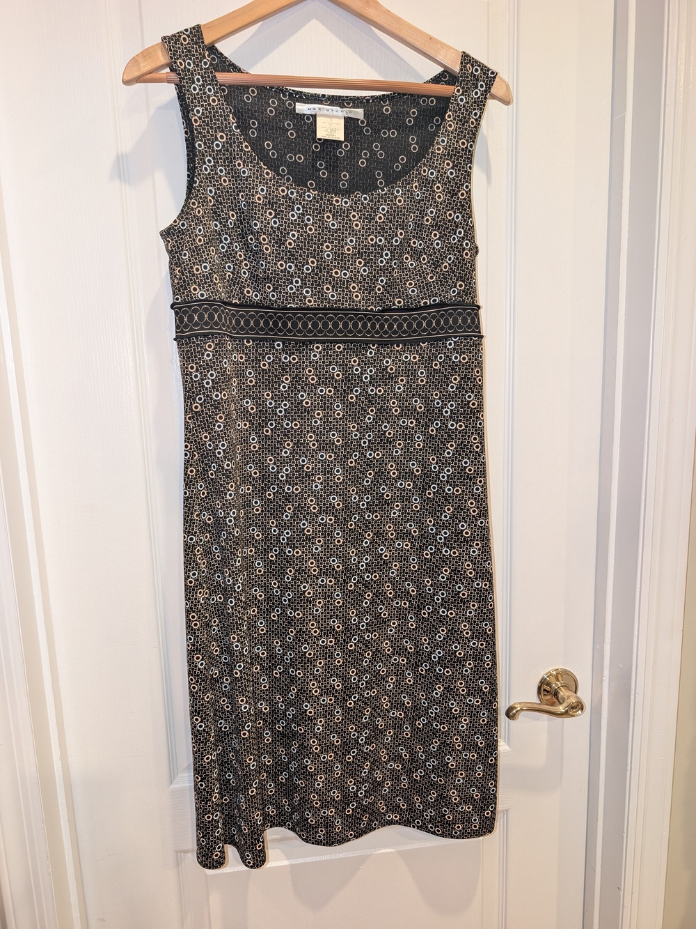 Max Studio Midi Dress M Geometric Black Sleeveless Shift Dress -